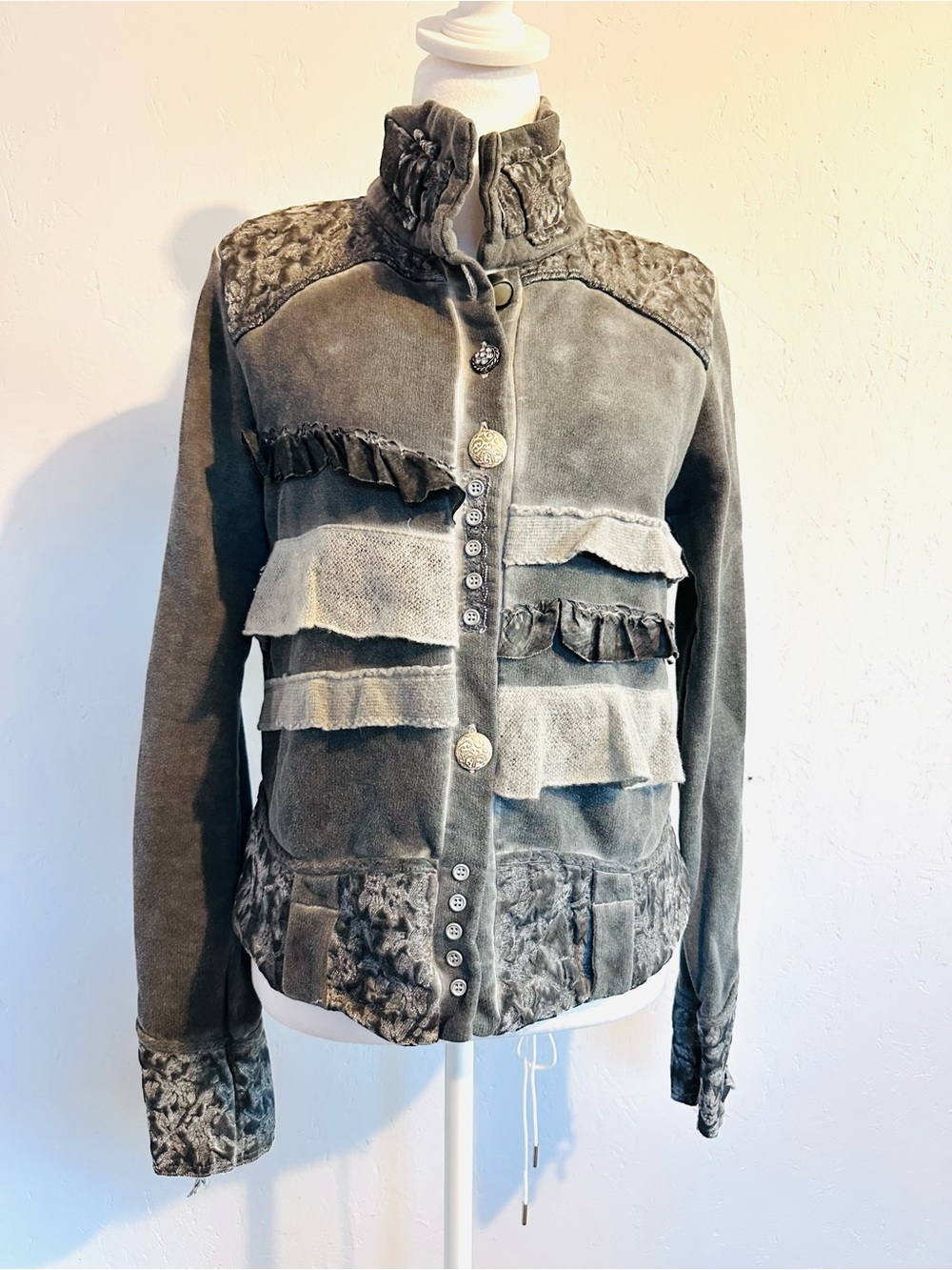 Elisa Cavaletti Gray Layered Ruffle Utility Jacket
